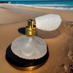 Vintage Frosted Glass Ribbed Perfume Bottle Creme Atomizer Cologne Empty Tested!